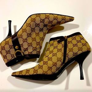 Gucci Monogram Tan Ankle Boots/Booties